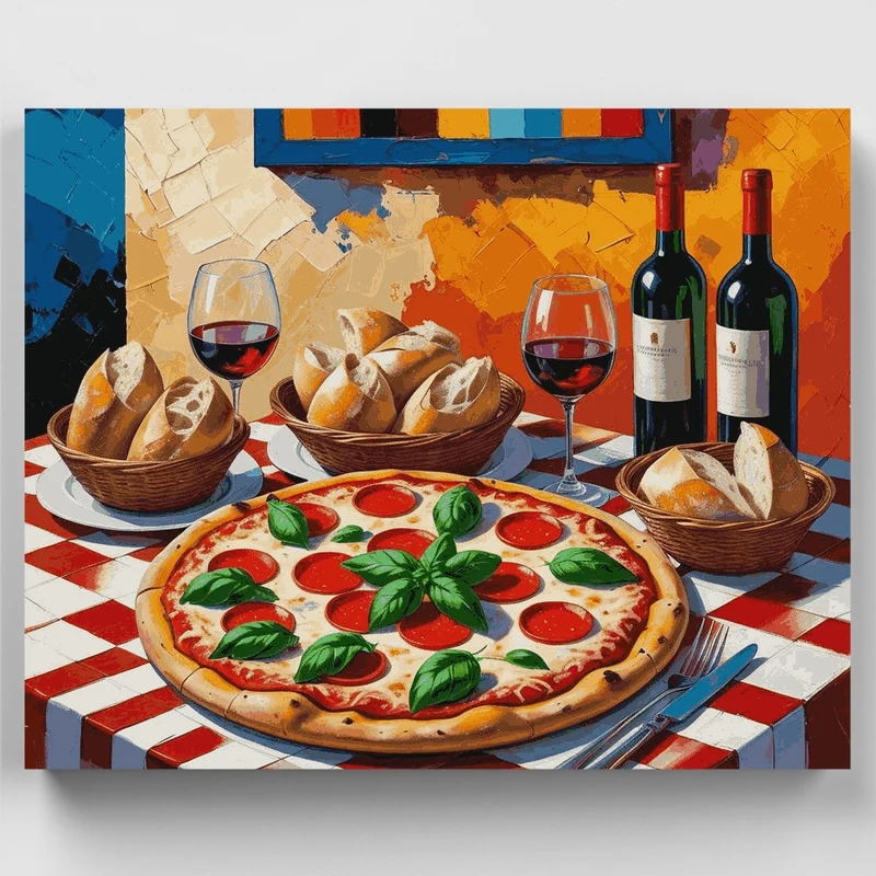 Italian Pizza and Wine - Paint by Numbers Kit