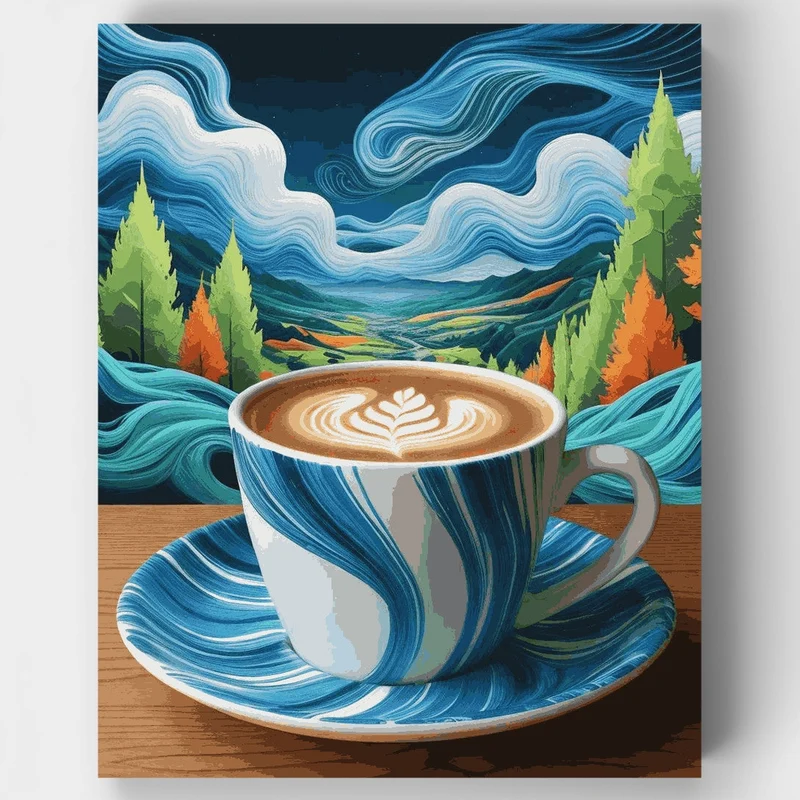 Mountain Coffee Serenity - Paint by Numbers Kit