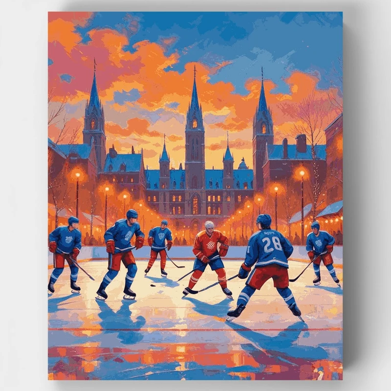 Winter Hockey at Gothic Cathedral - Paint by Numbers Kit