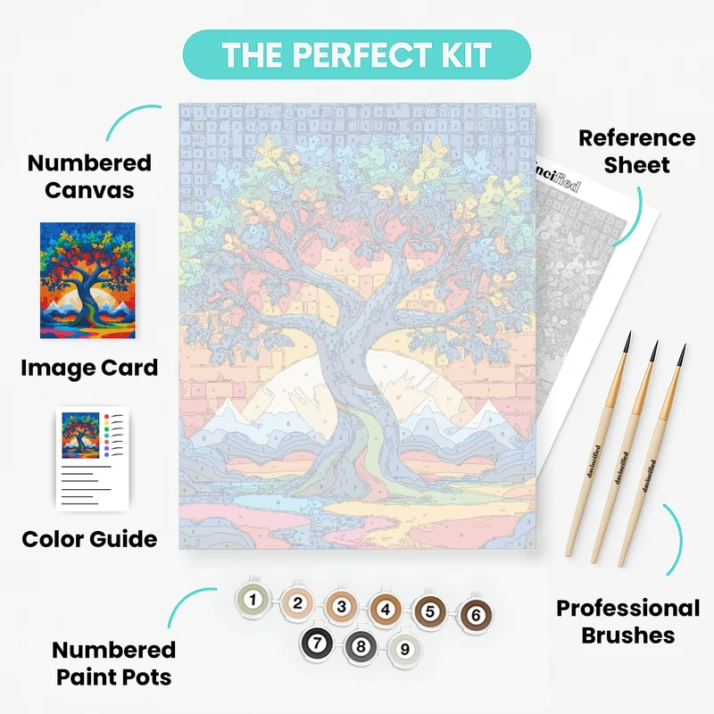 Colorful Mountain Tree - Paint by Numbers Kit