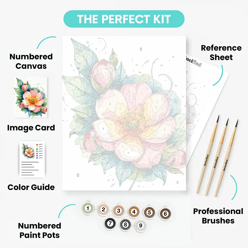 Watercolor Peony Bloom - Paint by Numbers Kit