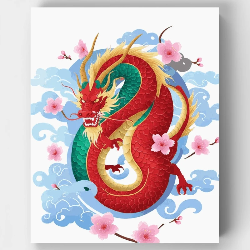 Chinese Dragon with Cherry Blossoms - Paint by Numbers Kit