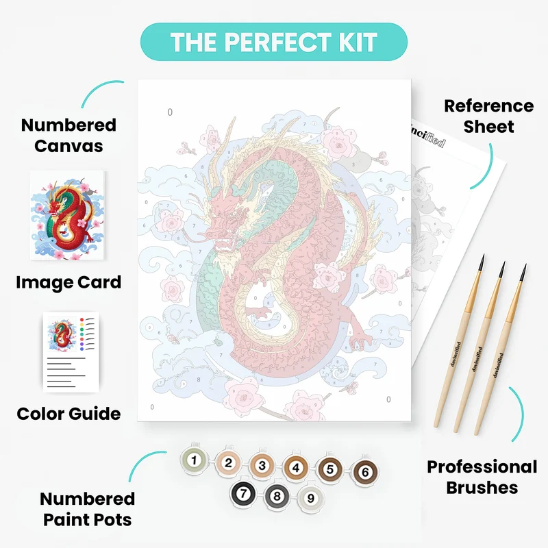 Chinese Dragon with Cherry Blossoms - Paint by Numbers Kit