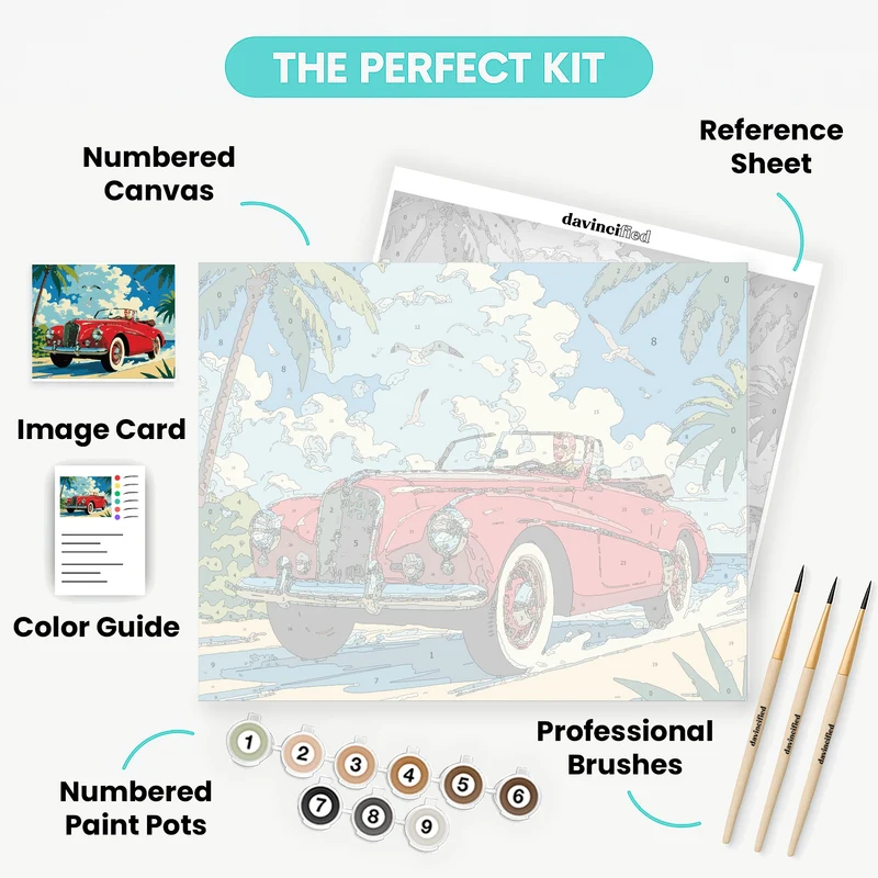 Vintage Convertible on Tropical Beach - Paint by Numbers Kit