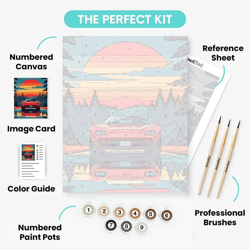 Retro Supercar Sunset - Paint by Numbers Kit