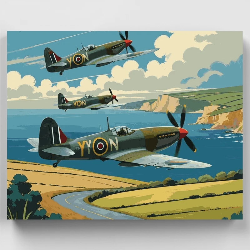 RAF Spitfires Coastal Patrol - Paint by Numbers Kit