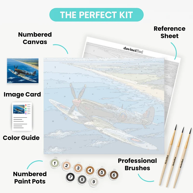 Spitfire Over Coastal Waters - Paint by Numbers Kit