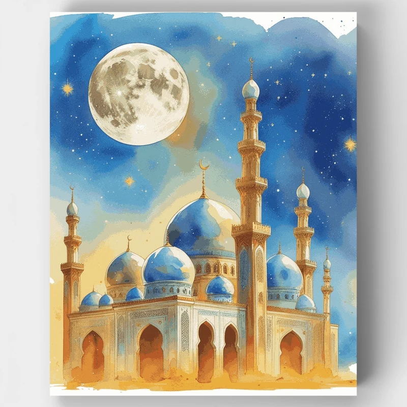 Mystical Mosque Under Full Moon - Paint by Numbers Kit