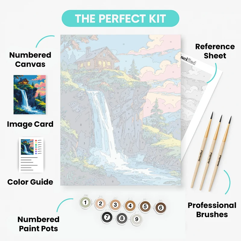 Enchanted Waterfall Cabin - Paint by Numbers Kit
