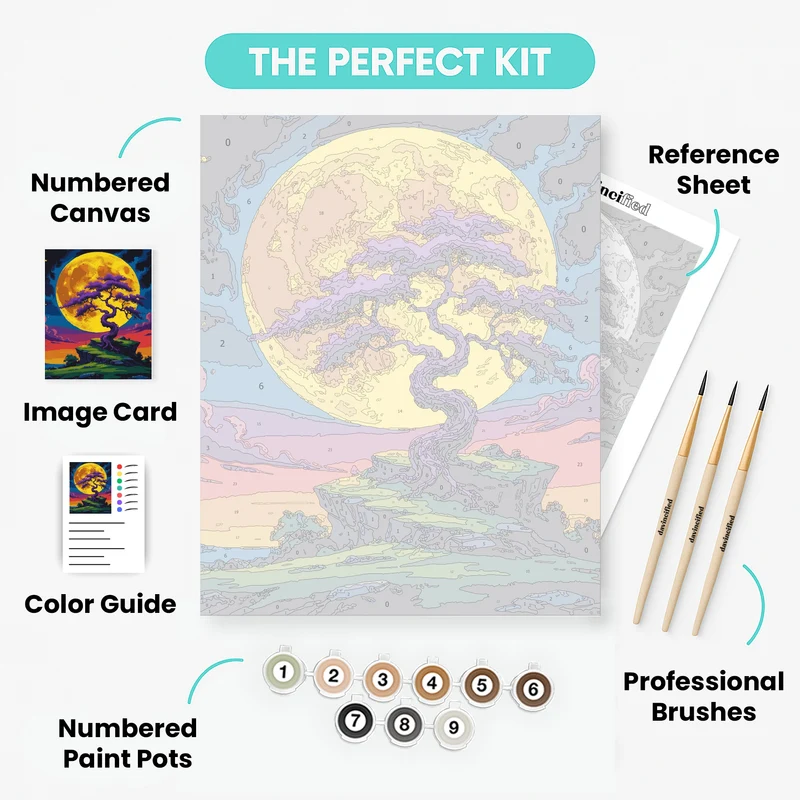 Mystical Purple Tree Under Golden Moon - Paint by Numbers Kit