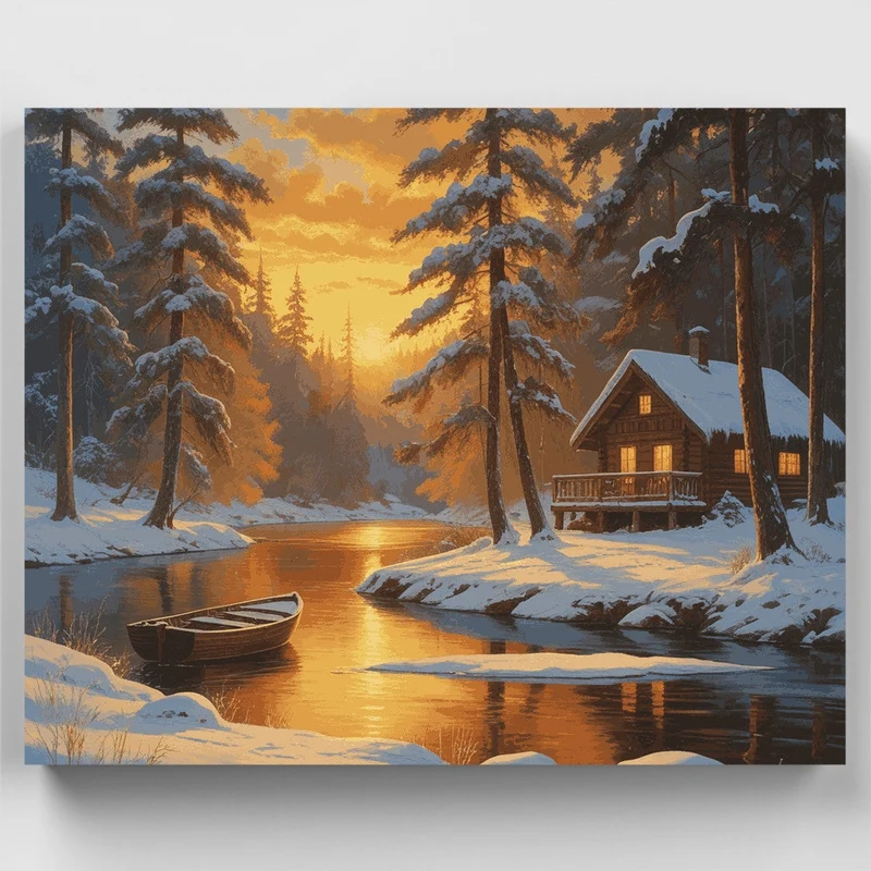 Winter Cabin Sunset - Paint by Numbers Kit