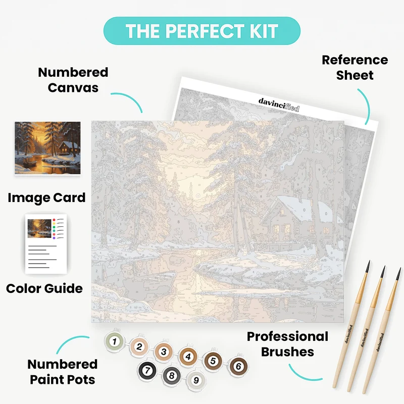 Winter Cabin Sunset - Paint by Numbers Kit