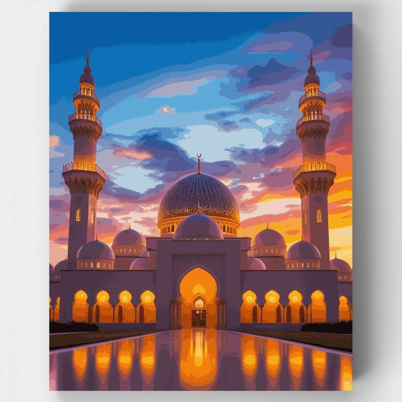 Sheikh Zayed Grand Mosque at Sunset - Paint by Numbers Kit
