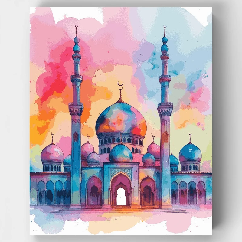 Colorful Mosque at Sunset - Paint by Numbers Kit
