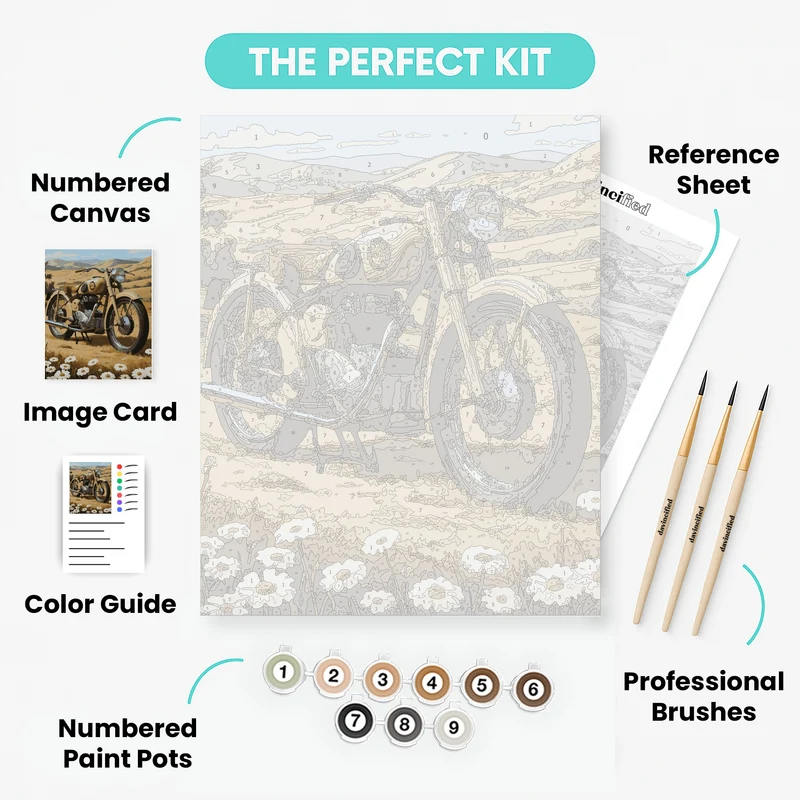 Classic Motorcycle with Daisies - Paint by Numbers Kit
