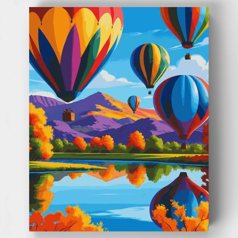 Autumn Reflections and Hot Air Balloons - Paint by Numbers Kit