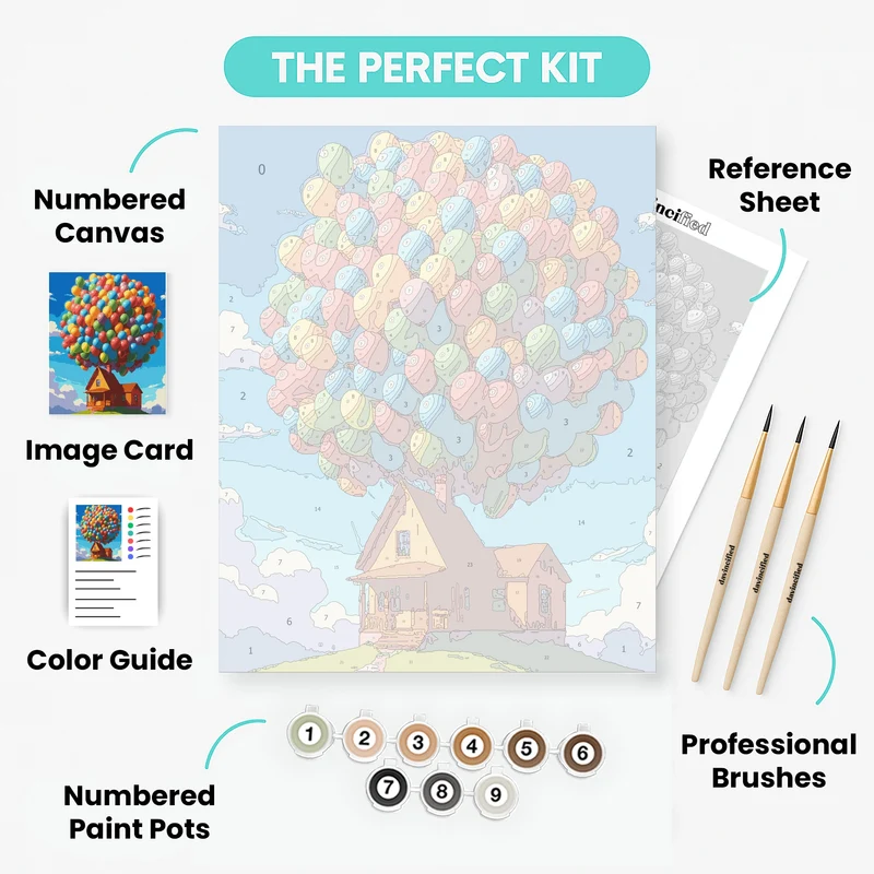 Flying House with Balloons - Paint by Numbers Kit