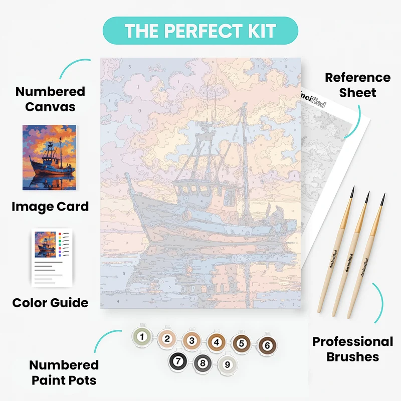 Fishing Boat at Sunset - Paint by Numbers Kit
