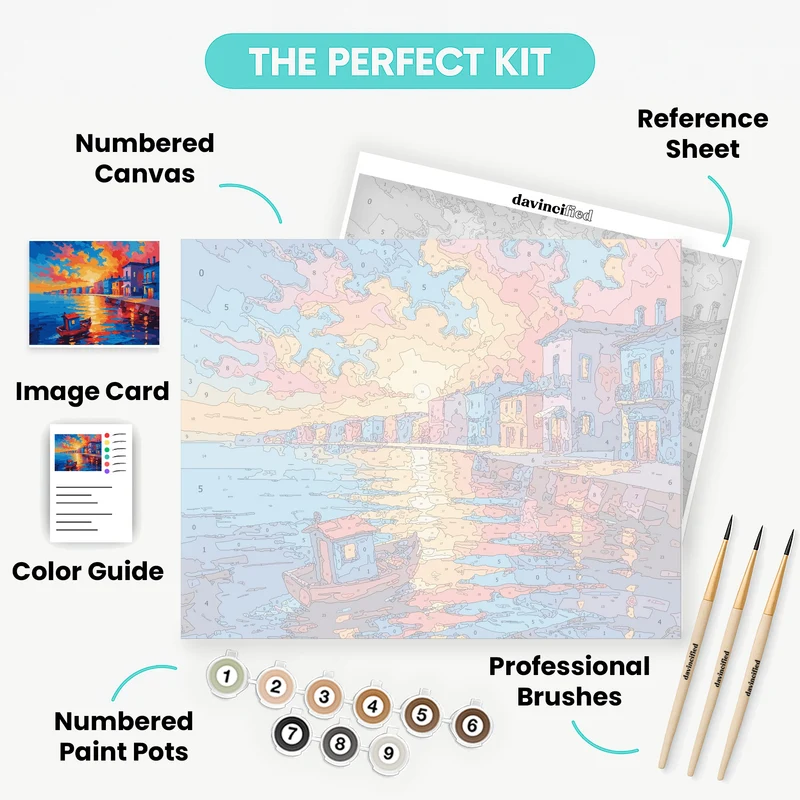 Mediterranean Sunset Harbor - Paint by Numbers Kit