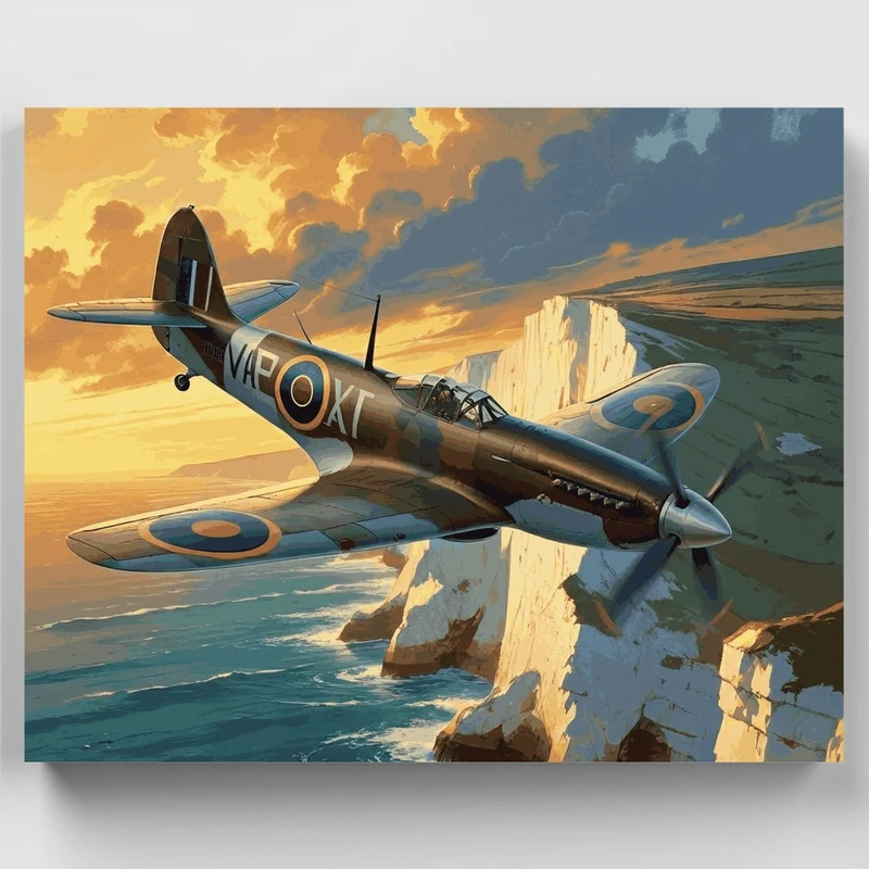 RAF Spitfire Over Dover - Paint by Numbers Kit