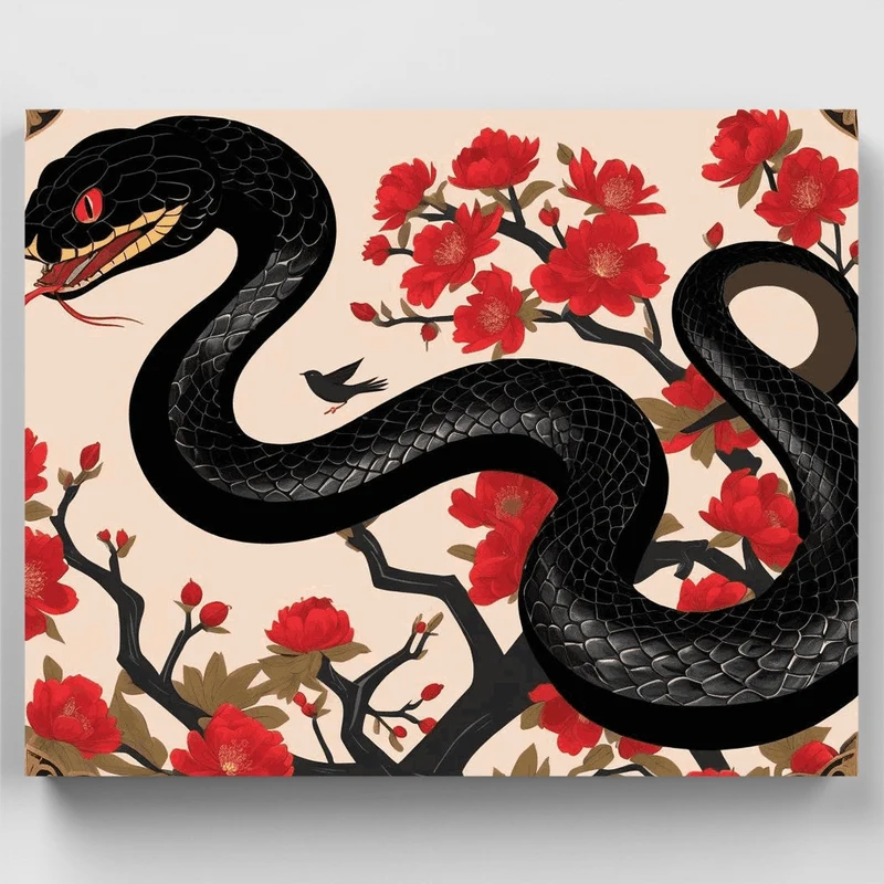 Mystic Snake and Cherry Blossoms - Paint by Numbers Kit