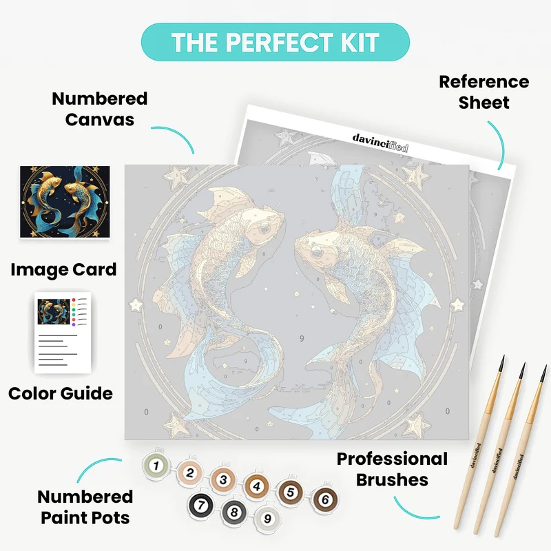 Celestial Pisces in Gold and Blue - Paint by Numbers Kit