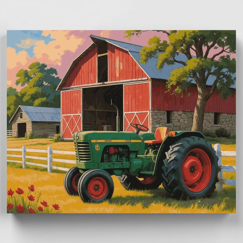 Country Barn and Green Tractor - Paint by Numbers Kit