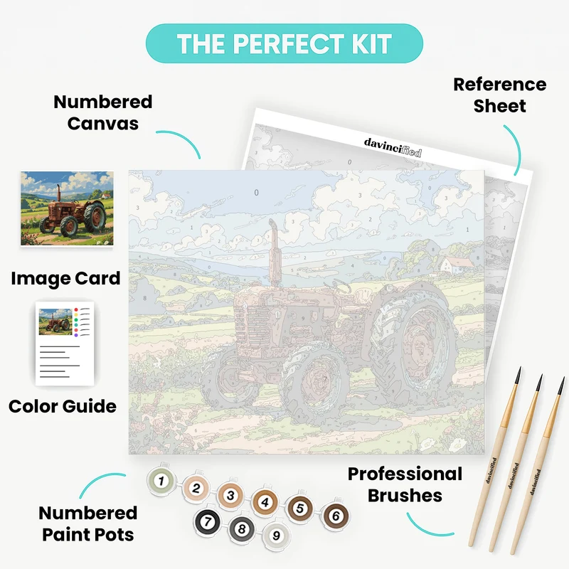 Classic Red Tractor in Meadow - Paint by Numbers Kit