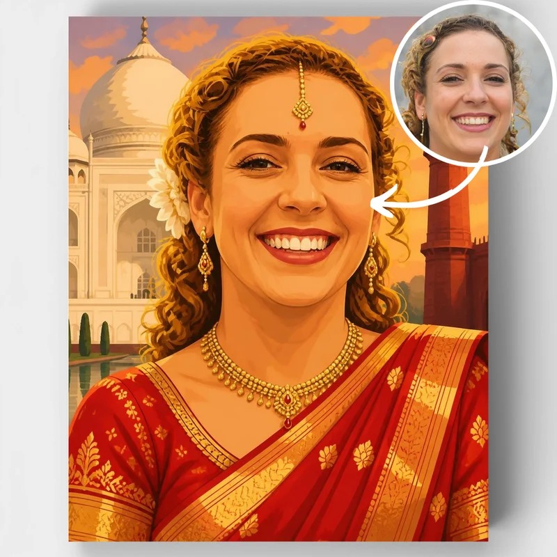 Indian Beauty at Taj Mahal - Custom Paint by Numbers Kit