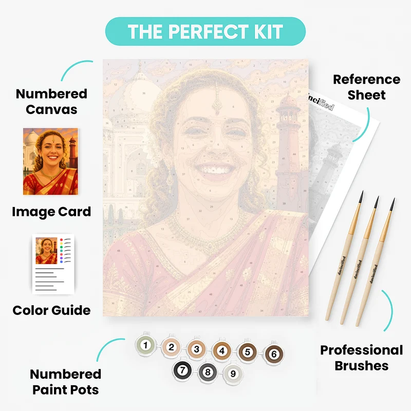 Indian Beauty at Taj Mahal - Custom Paint by Numbers Kit