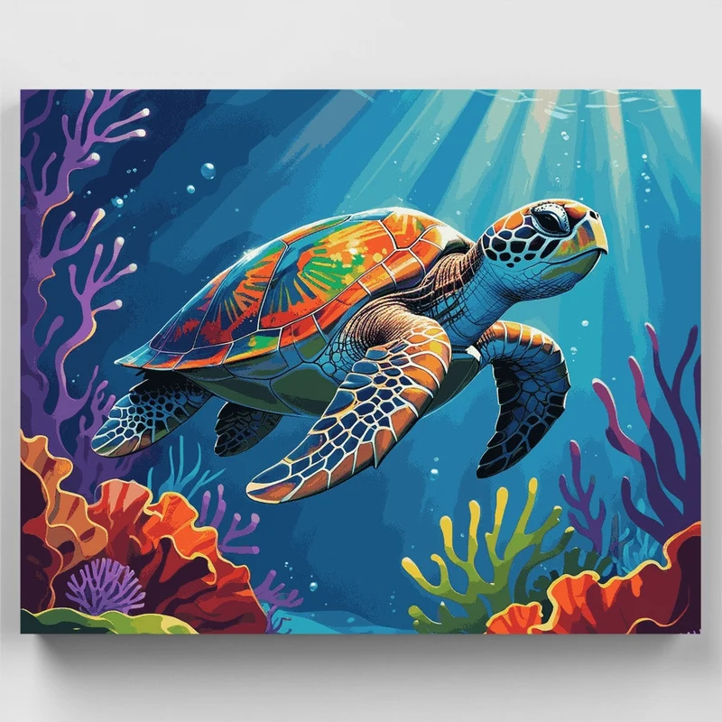 Sea Turtle in Coral Reef - Paint by Numbers Kit