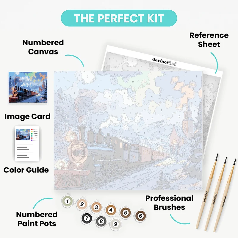 Winter Steam Train and Church - Paint by Numbers Kit