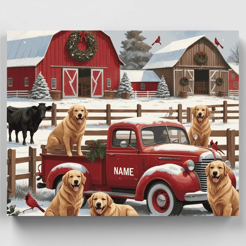 Winter Farm Golden Retrievers - Paint by Numbers Kit