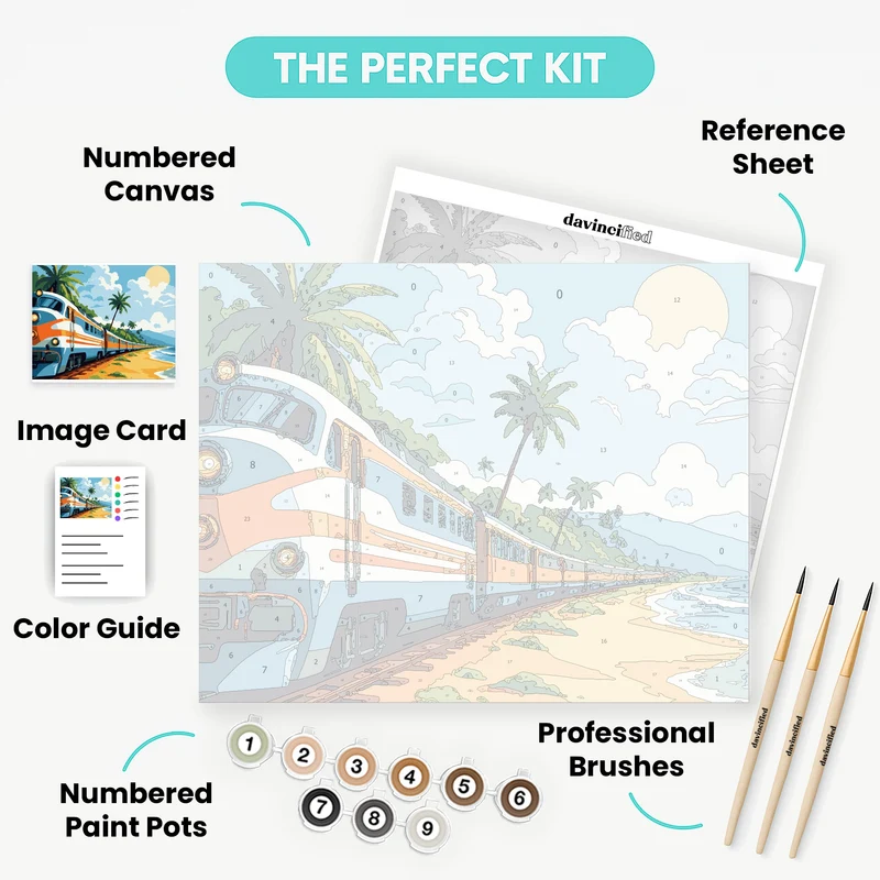 Tropical Coastal Train Journey - Paint by Numbers Kit