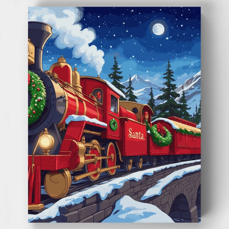 Christmas Mountain Train - Paint by Numbers Kit