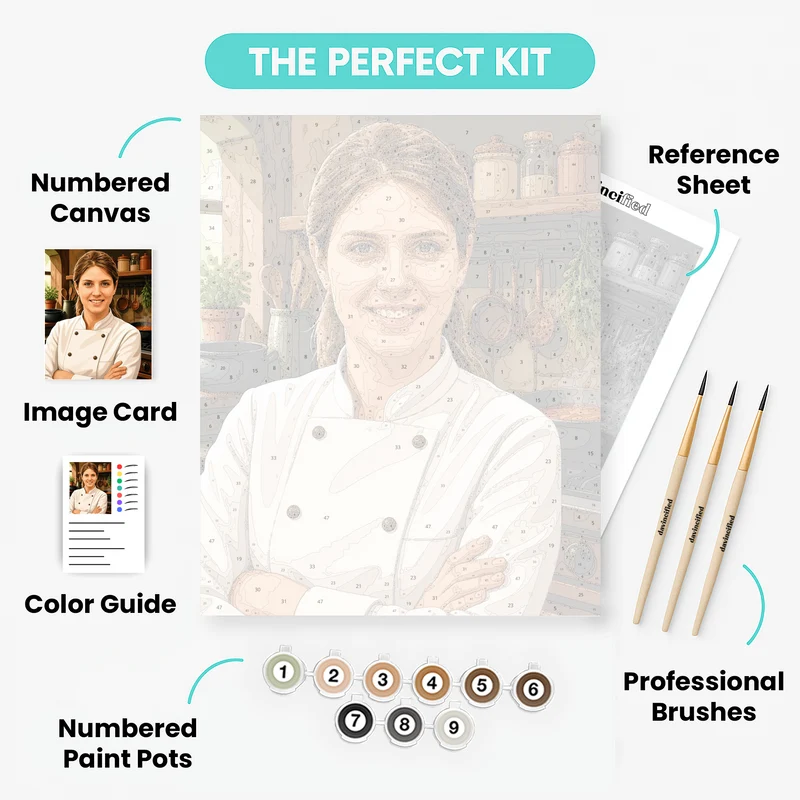 Passionate Chef in Rustic Kitchen - Custom Paint by Numbers Kit