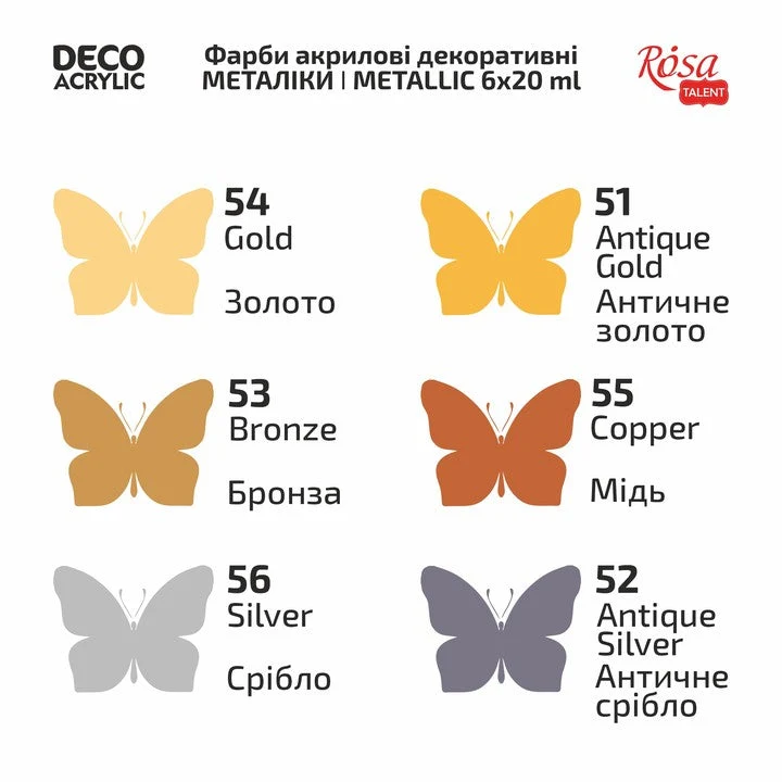 Μεταλλικά ακρυλικά χρώματα για διακόσμηση, 6x20ml ROSA TALENT