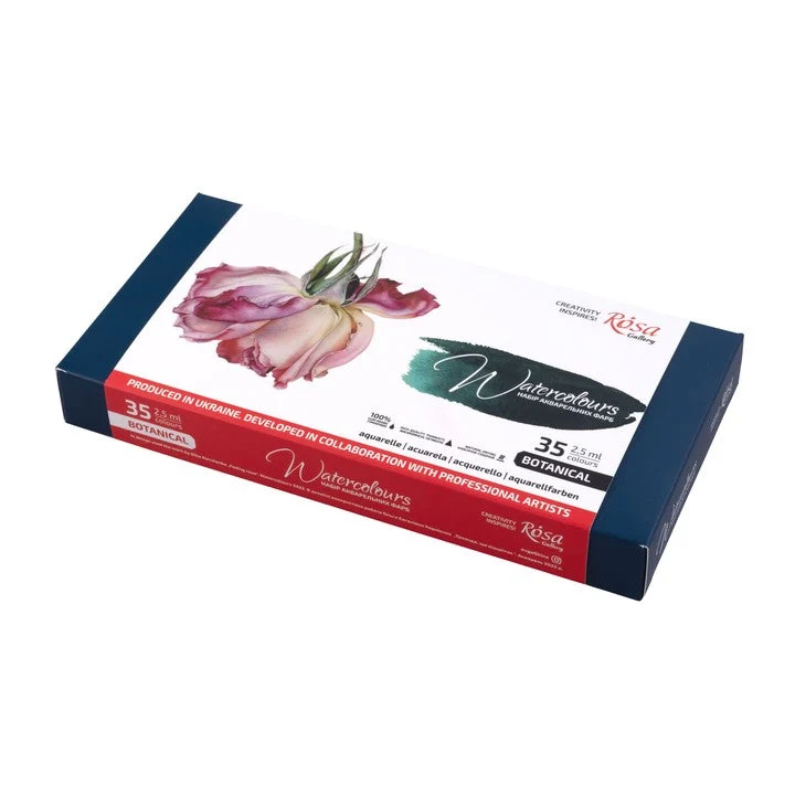 Σετ ακουαρέλας "Botanical" ROSA GALLERY, μεταλλική κασετίνα, 35 χρώματα, ολόκληρα godets