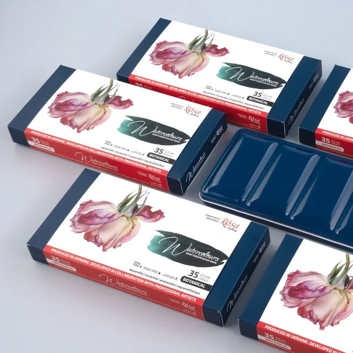 Σετ ακουαρέλας "Botanical" ROSA GALLERY, μεταλλική κασετίνα, 35 χρώματα, ολόκληρα godets