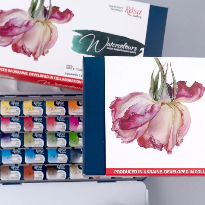 Σετ ακουαρέλας "Botanical" ROSA GALLERY, μεταλλική κασετίνα, 35 χρώματα, ολόκληρα godets