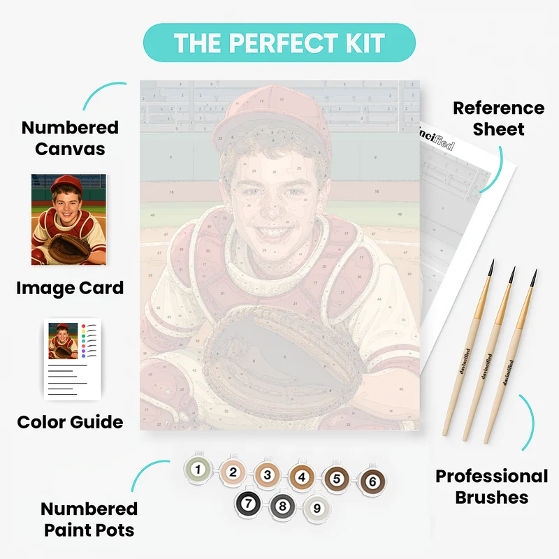 Little League Baseball Catcher - Custom Paint by Numbers Kit