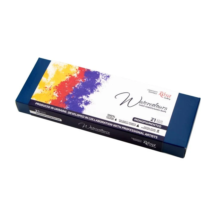 Komplet akvarelnih barv "Monopigmented" ROSA GALLERY, kovinski etui, Indigo, 21 barv, polne posodice