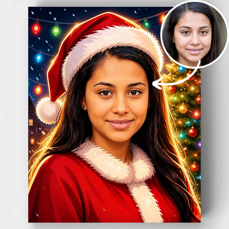 Christmas Lights Santa Girl - Custom Paint by Numbers Kit