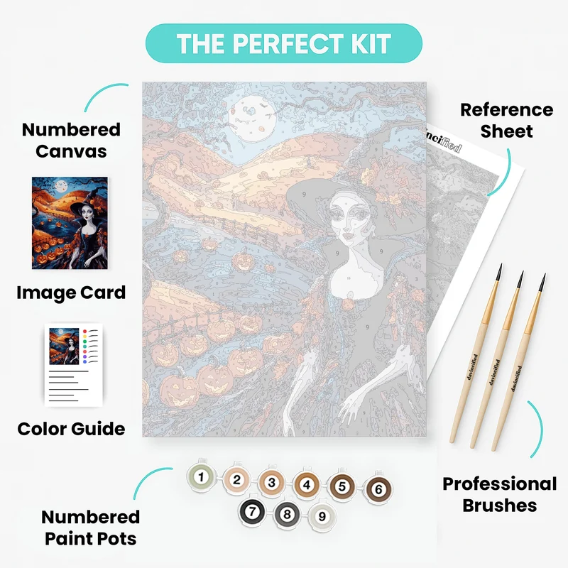 Halloween Witch's Enchanted Pumpkin Patch - Paint by Numbers Kit