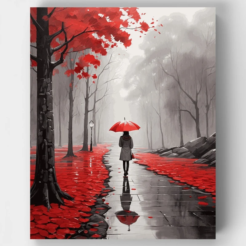 Red Umbrella Walk - Paint by Numbers Kit
