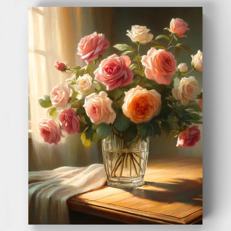 Morning Light Rose Bouquet - Paint by Numbers Kit