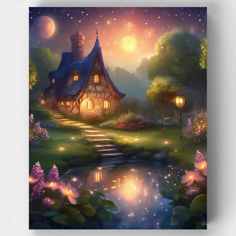 Moonlit Garden Cottage - Paint by Numbers Kit