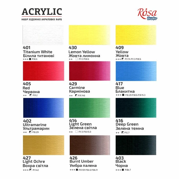 Komplet akrilnih boja ROSA STUDIO | 12x20 ml