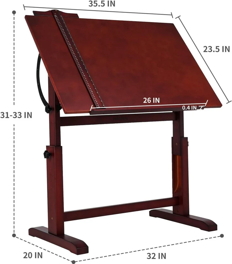 MEEDEN Holz-Zeichentisch 90x60cm Verstellbare Höhe für