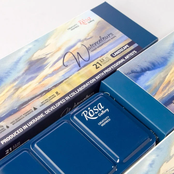 Set akvarel boja "Krajolik" ROSA GALLERY, metalno kućište, Indigo, 21 boja, pune posudice
